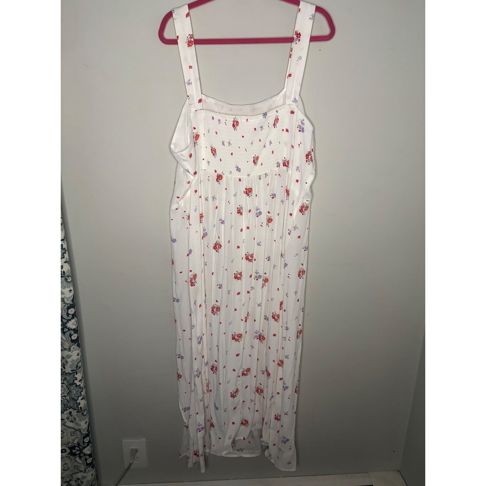 Mango Floral Smocked Midi Dress White Viscose Cottagecore 2XL - Picture 3 of 7